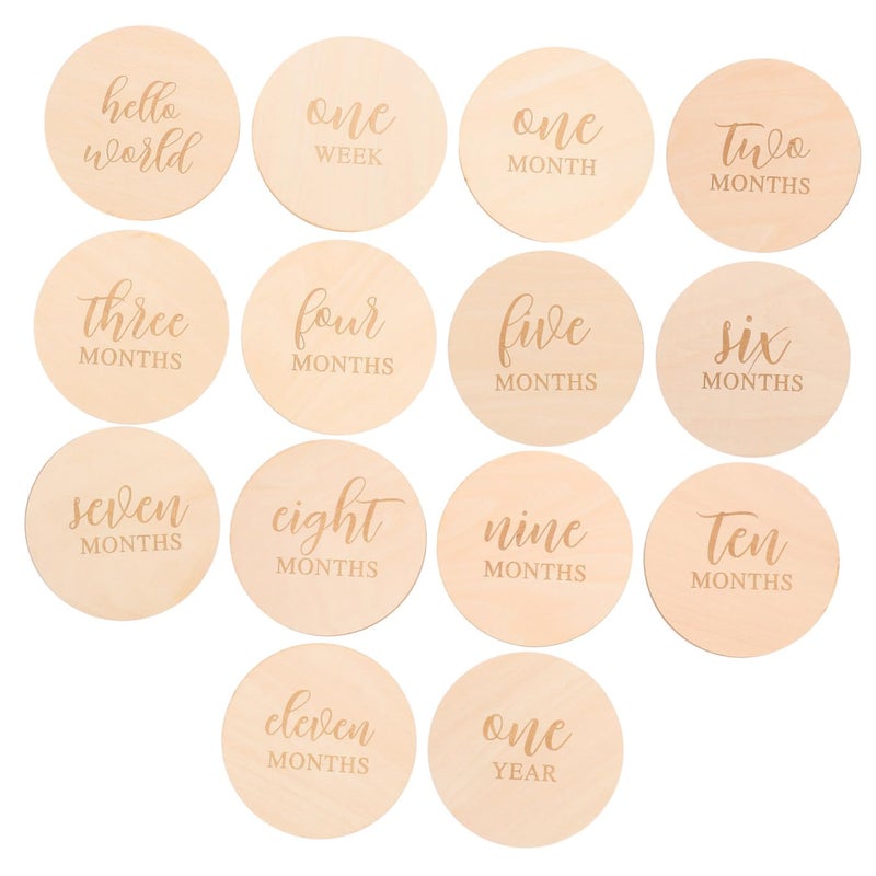 UTHCLO 14 قطعة أقراص خشبية للمراحل الشهرية دعائم تصوير شهرية بطاقات نمو الطفل آمنة ومتينة - Image 1